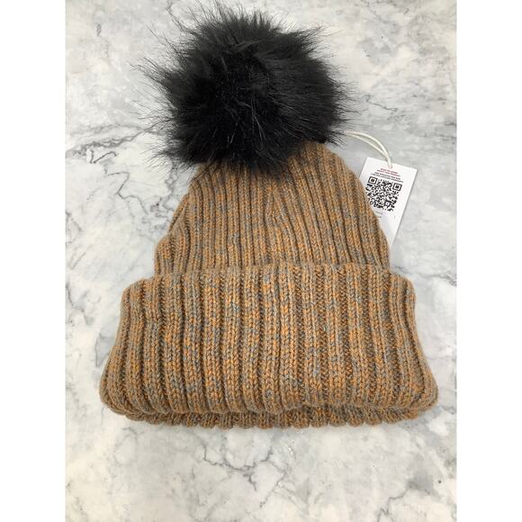 Obermeyer Women's Brown Sugar Fir Faux-Fur Pom Ribbed Beanie Hat Winter L25-14 - Picture 4 of 10